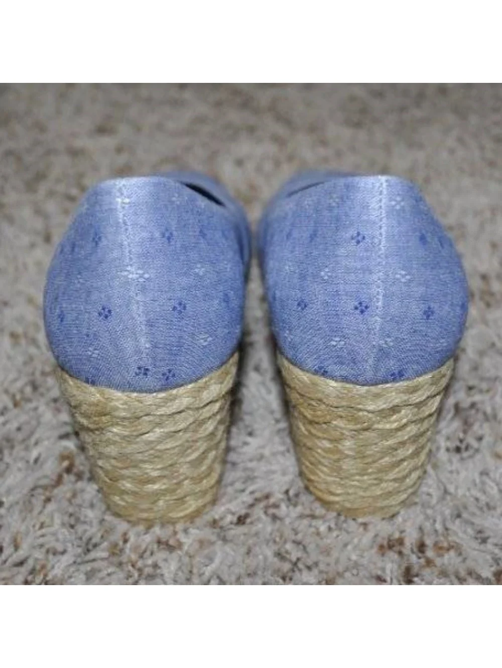 Womens Espadrille Wedge Sandals Chaps Blue Dot Chambray 7 Dakota Peep Toe